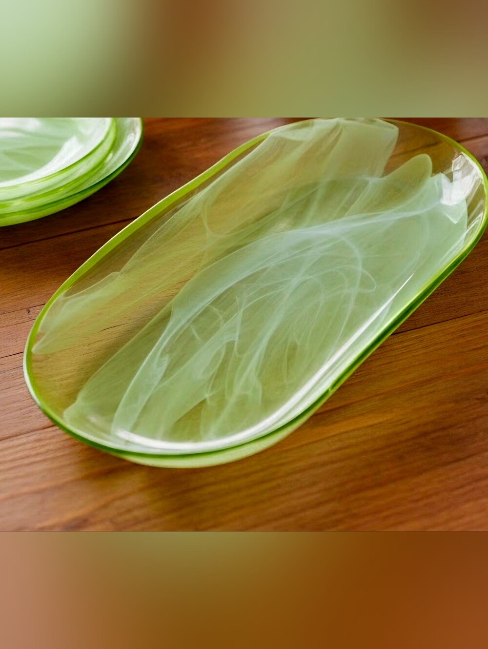 Green Glass Oval Serving Platter - Elegant Tableware